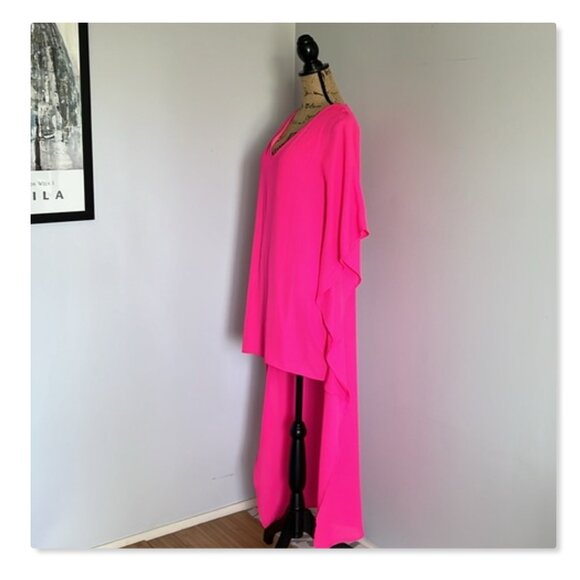 Adrienne Hot Fluorescent Pink High Low Dress Coverup Top Sz S - Picture 7 of 13